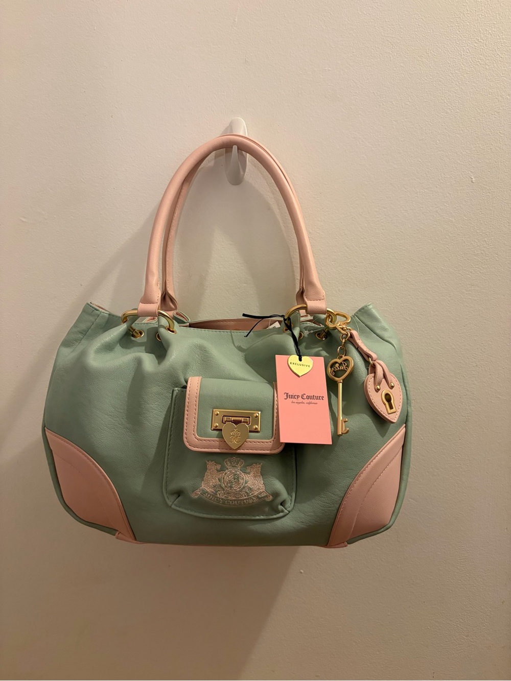 Juicy Couture Mint Green Satchel with Blush Pink Trim